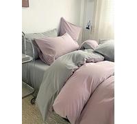L'Emporio Casa Set Copripiumino Copritrapunta Bicolore Tinta Unita in Cotone 100% Italiano, Effetto Setato, Morbido sulla Pelle- Varie Misure (Rosa - Stone, Matrimoniale 2 Federe)