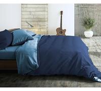L'Emporio Casa Set Copripiumino Copritrapunta Bicolore Tinta Unita in Cotone 100% Italiano, Effetto Setato, Morbido sulla Pelle- Varie Misure (Blu - Azzurro, Matrimoniale 2 Federe)