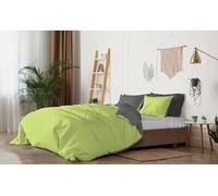 L'Emporio Casa Set Copripiumino Copritrapunta Bicolore Tinta Unita in Cotone 100% Italiano, Effetto Setato, Morbido sulla Pelle- Varie Misure (Mela - Stone, Matrimoniale 2 Federe)