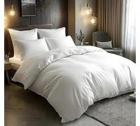 L'Emporio Casa Set Copripiumino Copritrapunta Bicolore Tinta Unita in Cotone 100% Italiano, Effetto Setato, Morbido sulla Pelle- Varie Misure (Bianco, Matrimoniale 2 Federe)