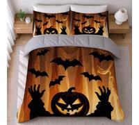 LEMRIXL Trapunta Singola Lussuosa 155x220 cm Testa Zucca Nera a1335 | Piumino Senza Copripiumino Carino, Tessuto Morbido, con Motivi 3D, per Camera da Letto Cameretta Bambini, con 2 Federe