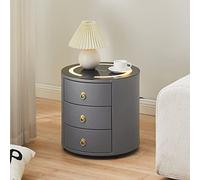 LEMROE Comodino rotondo, Verfügt über LED- und kabellose Ladefunktionen | Comodino intelligente con 3 cassetti, Tavolino da camera da letto Für das Schlafzimmer geeignet(1, Grigio)