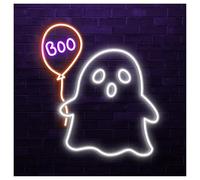 LEMST Luci al Neon Da Parete Carina Insegna Al Neon Spooky Boo, Adatta Per Decorazioni Murali Per Feste Con Luminosità Regolabile, 46cm