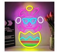 LEMST Luci al Neon Da Parete Luce al neon con coniglietto pasquale, alimentata tramite USB, adatta per feste, decorazioni per la casa e per camera dei bambini, 16.2x10.9in