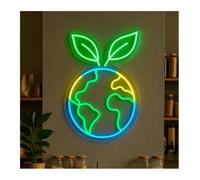 LEMST Luci al Neon Da Parete Terra E Foglie Insegna Al Neon Per Il Pianeta Camera Dei Bambini Caffè Uffici Domestici Aule Decorazioni Dimmerabile 50cm(Style 1)