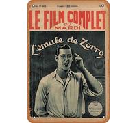 L'emule De Zorro 1927 Vintage Movie Poster Tin Sign, Retro of Classic Old Film Poster Targa in metallo Targa TV Bar Wall Club Restaurant Man Cave Decorazione da parete 20 x 30 cm Targhe retrò.