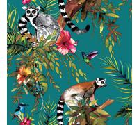 Lemure Foresta Pluviale Animali & Fiori Parati Verde Blu 12402 Esotico Tropicale