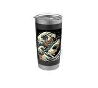 Lemure su uno squalo giapponese Samurai Kanagawa Wave Bicchiere termico in acciaio inox doppia parete