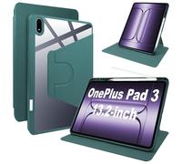 Lemxiee Cover per OnePlus Pad 3 Case,Custodia in pelle PU + Acrilico trasparente per supporto rotante & Slot per penna