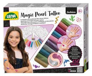 LENA 42442 - Set di Tatuaggi con Perle magiche alla Moda, Set Fai da Te per Lo Styling con Mini Perle in 10 Colori, per 150 Tatuaggi, 200 Stencil, Magic Pearls, Gioielli per Il Corpo Lavabili per