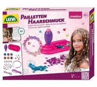 Lena 42718 - Set completo per la realizzazione di gioielli per capelli, set fai da te per bambini dai 6 anni in su, paillettes in 6, applicatore, braccialetto di perle