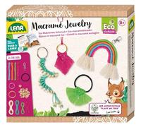 Lena 42839 Eco Macramé Jewelry, set da annodare per bambini a partire dagli 8 anni in su, kit fai da te per annodare un portachiavi, una collana, un elastico per capelli e un ciondolo arcobaleno, set