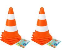 Lena 61249 - Set di 8 piloni, con 4 piloni, coni di avvertimento da 22 cm, cono di traffico arancione e bianco, coni di avvertimento impilabili, coni di guida del traffico, set completo per bambini a