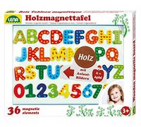 LENA 65822 - Lavagna Magnetica in Legno, ca. 44 x 38 cm, con 26 Lettere e 10 Numeri, Giocattolo educativo per Bambini dai 3 Anni in su, per Scrivere e calcolare, Multicolore