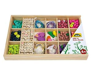 LENA - Legno Perline Mestieri Set nel Legno Scatola per 4+ Anni Bambini, Grande