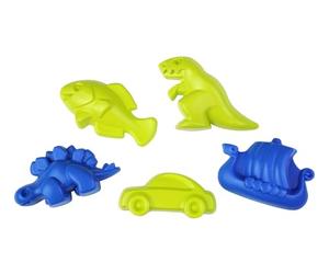 LENA - set di sabbia, set di 5 pezzi con dinosauri, T-Rex, Stegosauro, pesce, auto e nave vichinga, adatto a partire da 12 mesi, confezionato in rete
