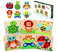 Lenbest 6 Pezzi Puzzle Legno - Giochi Montessori Educativi per Bambini 1-3 Anni - Set Giocattoli per Bambino e Bambina - Regalo di Natale o Compleanno