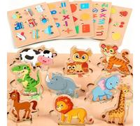Lenbest 6 Pezzi Puzzle Legno - Giochi Montessori Educativi per Bambini - Giocattoli 2 3 Anni Femmina Maschio - Regalo Pasqua