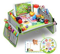 lenbest vassoio da viaggio, 1 penna per lavagna e tavola da disegno riutilizzabile per animali su entrambi i lati - vassoio per attività di gioco e snack per bambini - auto/passeggino/aereo (verde)