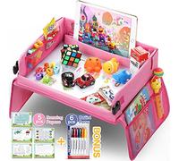 lenbest Vassoio da viaggio, Apprendimento al coperto Gioco educativo Gioco da tavolo con piano cancellabile a secco - 6 penne e 5 carte da disegno - Vassoio multifunzione per ragazze maschi (Rosa)