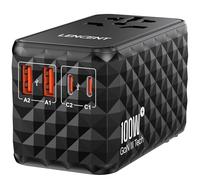 LENCENT 100W Adattatore Universale da Viaggio, Adattatore Presa | con 2 USB-A & 2 USB-C, Caricatore USB Rapida per Telefono Cellulare, Laptop, Spina Internazionale per UK, EU, AUS, USA -Nero