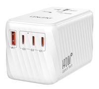LENCENT 140W Adattatore da Viaggio Universale, Adattatore Spina | GaN Caricatore Rapido con 3 PD3.1 Tipo C+1 QC USB-A, Tutto in Uno Presa AC in Tutto il Mondo per EU/USA/UK/AUS -Bianco