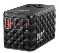 LENCENT 140W Adattatore Universale da Viaggio, Adattatore Presa con 1 USB-A & 3 USB-C, Caricatore Alimentazione Rapida per Telefono Cellulare, Laptop, Spina Internazionale per UK, EU, AUS, USA -Nero