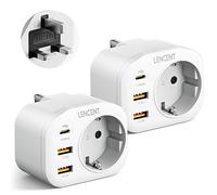 LENCENT 2X Adattatore Presa Inglese, Spina UK da Germania Presa, Adattatore Inghilterra con 2 Perte USB QC3,0 + 1 Tipo-C PD, Presa Elettrica di Corrente per Gran Bretagna, Irlanda, Dubai, Malesia