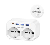 LENCENT Adattatore Spina Europa da Viaggio, Presa di Viaggio in Francia con 2 Prese e 3 USB e 1 USB-C, Adattatore Spina UE per Germania, Francia, Spagno, Spina Tipo F da Viaggio -Bianco