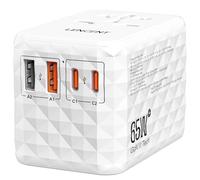 LENCENT 65W Adattatore Universale da Viaggio, Adattatore Presa con 2 USB-A & 3 USB-C, Caricatore Alimentazione Rapida per Telefono Cellulare, Laptop, Spina Internazionale per UK, EU, AUS, USA -Bianco