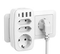 LENCENT 7 in 1 Multipresa Salvaspazio 4000W/16A, Presa Multipla con 1 Schuko + 2 Prese EU + 3 USB, Caricatore da Parete e Presa a Muro per Casa Ufficio Cucina