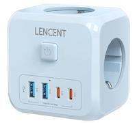 LENCENT 7 in 1 Multipresa Salvaspazio a Cubo, 4000W Spina Multipla a Muro con 3 Prese AC, 2 USB-A, 2 Type-C, Presa Multipla con Interruttore, Caricatore Spina USB per Ufficio, Cucina e Camera da Letto
