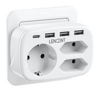 LENCENT 7-in-1 Presa Europea da Parete, Multipresa Salvaspazio a Muro, 2 Spine Euro e 1 Presa Schuko con 4 Porte, Doppia Spina per Presa di Corrente per Casa e Ufficio