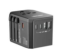 LENCENT 70W GaN Adattatore da Viaggio Spina Universale Elettrico 3 PD3,0 Tipo C+2 QC USB A Ricarica Rapida Caricabatterie Internazionale Mondiale a UK USA AUS Canada Cina Messico Thailandia Nero