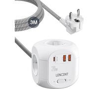 LENCENT 7in1 Prese Multiple Cubicche, Multipresa Con 4 Prese AC, 3 USB e 1 Tipo C, PD20W Alimentatore, Ciabatta Elettrica Con Interruttore e Caricatore Per Casa e Ufficio