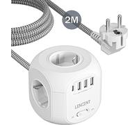LENCENT 8 in 1 Multipresa Cubo con Cavo da 2M, Presa Alimentatore con 4 Prese AC, 3 USB e 1 Tipo C, Elettrica Presa Multiplo USB con Interruttore, Presa Schuko Europea per Casa, Cucina e Ufficio