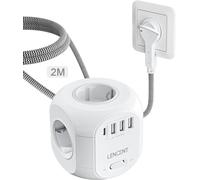 LENCENT 8 in 1 Multipresa Cubo da 2M, Presa Elettrica con Spina Piatta, 4 Prese AC(2500W 10A), 3 USB-A e 1 USB-A, Prese Ciabatte a Cubo Salvaspazio con Interruttore per Ufficio e Casa