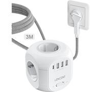 LENCENT 8 in 1 Multipresa Cubo da 3 Metri, Multipresa Elettrica con Spina Piatta, 4 Prese AC(2500W 10A), 3 USB-A e 1 USB-A, Multipresa Cubo Salvaspazio con Interruttore per Ufficio e Casa
