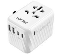 LENCENT Adattatore da Viaggio Internazionale, Adattatore Presa Universale con 5.6A 3 Porte USB C e 2 USB A, Caricatore da Muro per Viaggio In Tutto il Mondo per EU a UK USA AUS (Tipo C/G/A/I) Bianco