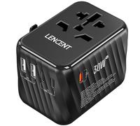 LENCENT Adattatore Spina Universale 30W, Caricatore Internazionale con 3 USB-C e 2 USB-A Ricarica Veloce, Presa da Viaggio Internazionale, Spina EU/UK/USA/AUS per Cellulari, Tablet, Laptop -Nero