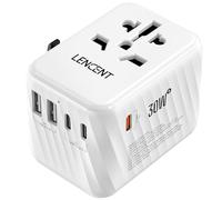 LENCENT Adattatore da Viaggio Universale, 30W Ricarica Rapida Caricatore a Muro con 3 USB-C e 2 USB-A, Adattatatore Internazionale per Viaggio Mondiale da USA a EU UK AUS Irlanda, Spina Tipo C/G/A/I