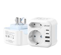 LENCENT Adattatore Presa India da Viaggio, Spina India Pieghevole, Adattatore Tipo D per Viaggio con 2 USB-C e 2 USB-A, Presa da Muro per Viaggire in India, Emirati Arabi Uniti, Nepal, Congo