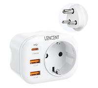 LENCENT Adattatore Presa India, Presa India da Viaggio con Ricarica Rapida QC3.0+PD20W, Presa Europa 2-Pin a 3-Pin India per Sri Lanka, Nepal, Niger, Libano, Ghana, Myanmar, Senegal, Tipo D