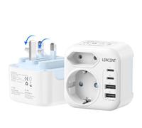 LENCENT Adattatore Presa Ingelese, Adattatore Spina Tipo G da Viaggio Pieghevole con 2 Porte USB-C & 2 Porte USB-A, Adattatori Presa EU Schuko a UK per Regno Unito, Irlanda, Dubai, Maldive, Scozia