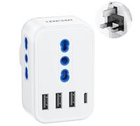 LENCENT Adattatore Presa Inglese da Viaggio, Spina Tipo G con 3 Prese Italiane e 4 Porte USB, 7 in 1 Presa UK da Viaggio per Regno Unito, Irlanda, Dubai, Maldive, Malta, Scozia -3250W