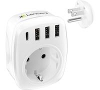LENCENT Adattatore Presa USA da Viaggio, Caricatore Spina Americana Universale con 3 USB e 1 Tipo C, Presa Europa Italiana da 2 a 3 pin, Adattatore USA per America, Canada, Cuba, Messico, Tipo B