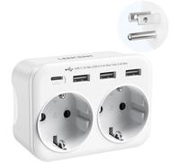 LENCENT Adattatore Presa USA da Viaggio, Spina Americana con 3 USB e 1 Tipo C e 2 Presa Schuko, Caricatore USB per Telefono, Presa Elettrica per America, Canada, Messico, Thailandia, Spina Tipo B