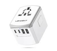 LENCENT Adattatore Universale da Viaggio, Caricatore Internazionale | 2 USB-A e 2 USB-C e Presa AC a Muro, Adattatore Spina Universale per EU USA UK AUS, Caricabatterira USB per Telefono -Bianco