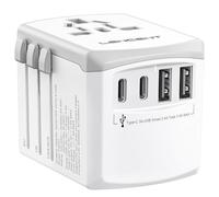 LENCENT Adattatore Universale da Viaggio, Caricatore Internazionale con 2 USB-A e 2 USB-C e Presa AC a Muro, Adattatore Spina Universale per EU USA UK AUS, Caricabatterira USB per Telefono -Bianco