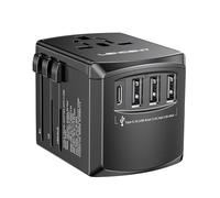 LENCENT Adattatore Universale da Viaggio, Caricatore Internazionale con 3 USB e 1 Tipo-C e Presa AC Ricarica, Adattatore Spina Universale per EU USA UK AUS, Caricabatterira USB per Telefono -Nero